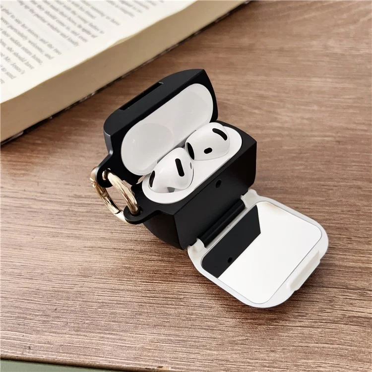 For AirPods 4 Protective Case PC + TPU Leopard Earphone Cover with Mirror and Hook - White