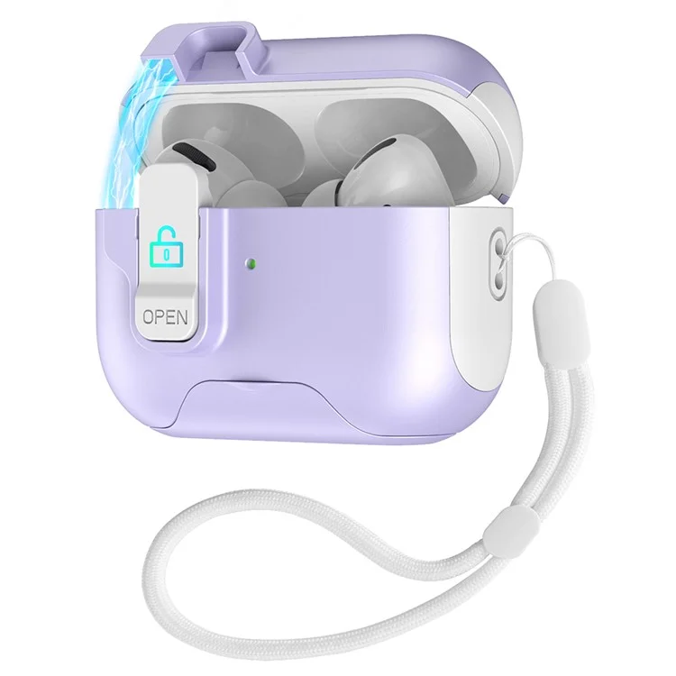 Custodia protettiva per AirPods Pro 2 con coperchio a colori intercambiabili, coperchio magnetico auto-pop-up / Cordino - Bianco / Viola