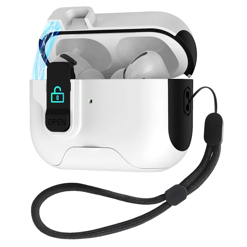For AirPods Pro 2 Protective Case Splicing Color Earphone Cover with Auto Pop-Up Magnetic Lid  /  Lanyard - Black  /  White
