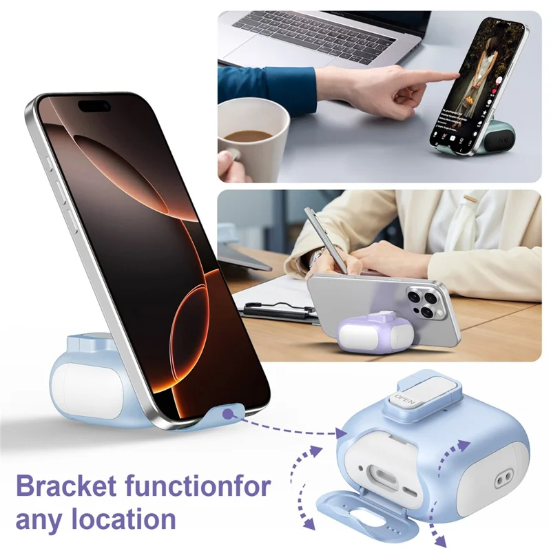For AirPods 4 Protective Case Splicing Color Earphone Cover with Auto Pop-Up Magnetic Lid  /  Lanyard - Grey