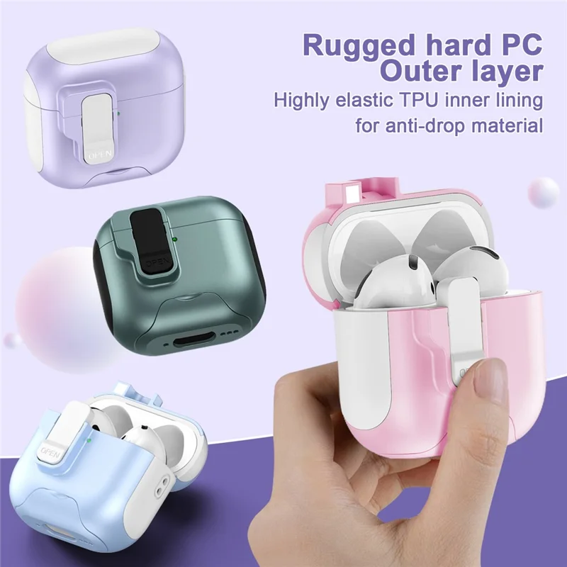 For AirPods 4 Protective Case Splicing Color Earphone Cover with Auto Pop-Up Magnetic Lid  /  Lanyard - Grey