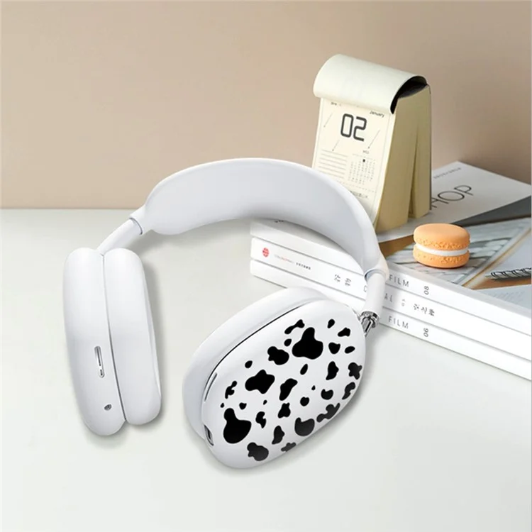 3Pcs  /  Set For AirPods Max Silicone Protective Case Cow Pattern Earmuff Sleeve Headband Cover Ear Cushion Cover - Black