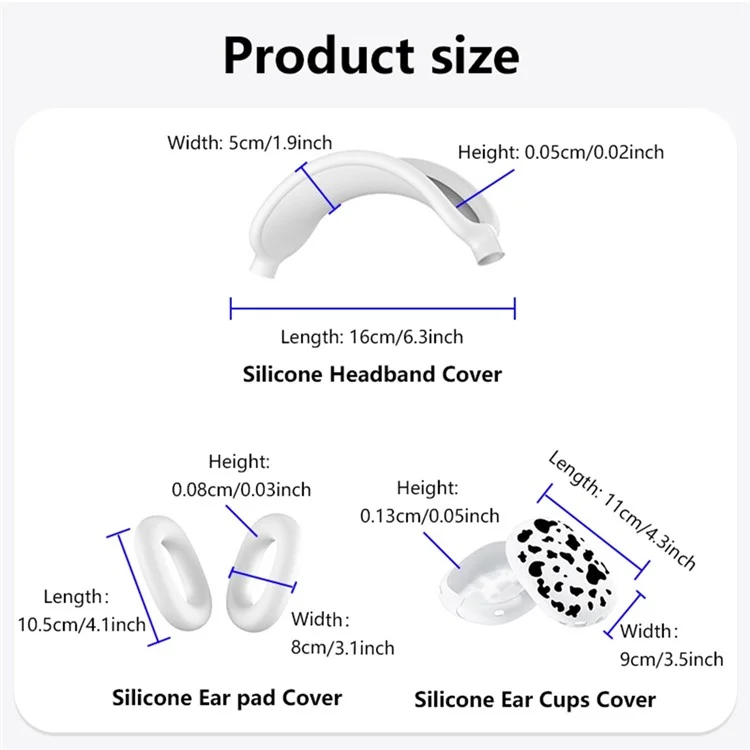 3Pcs  /  Set For AirPods Max Silicone Protective Case Cow Pattern Earmuff Sleeve Headband Cover Ear Cushion Cover - Black