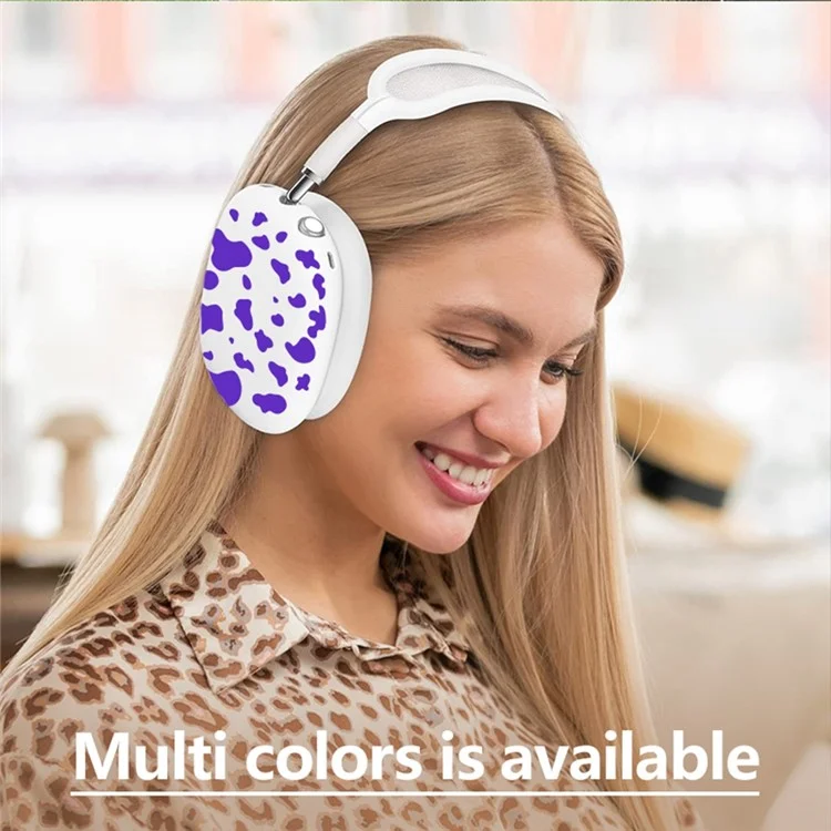 3Pcs  /  Set For AirPods Max Silicone Protective Case Cow Pattern Earmuff Sleeve Headband Cover Ear Cushion Cover - Black