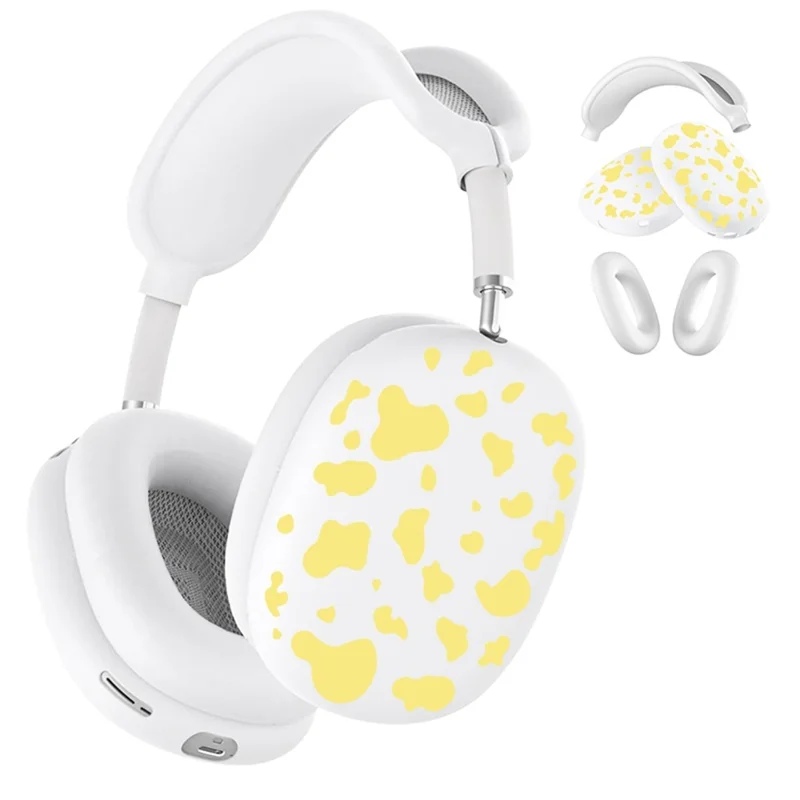 3Pcs / Set For AirPods Max 2 / Max Silicone Protective Case Cow Pattern Earmuff Sleeve Headband Cover Ear Cushion Cover - Yellow