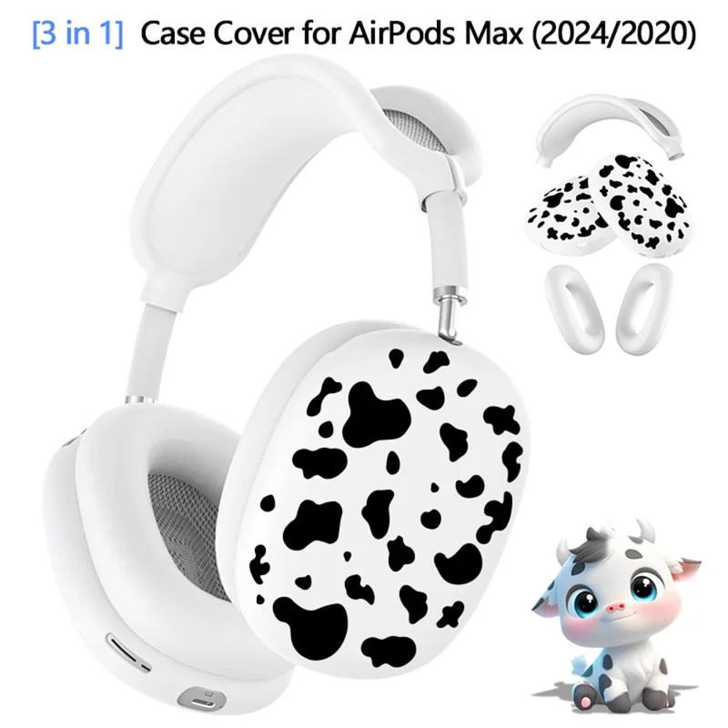 3Pcs / Set For AirPods Max 2 / Max Silicone Protective Case Cow Pattern Earmuff Sleeve Headband Cover Ear Cushion Cover - Yellow
