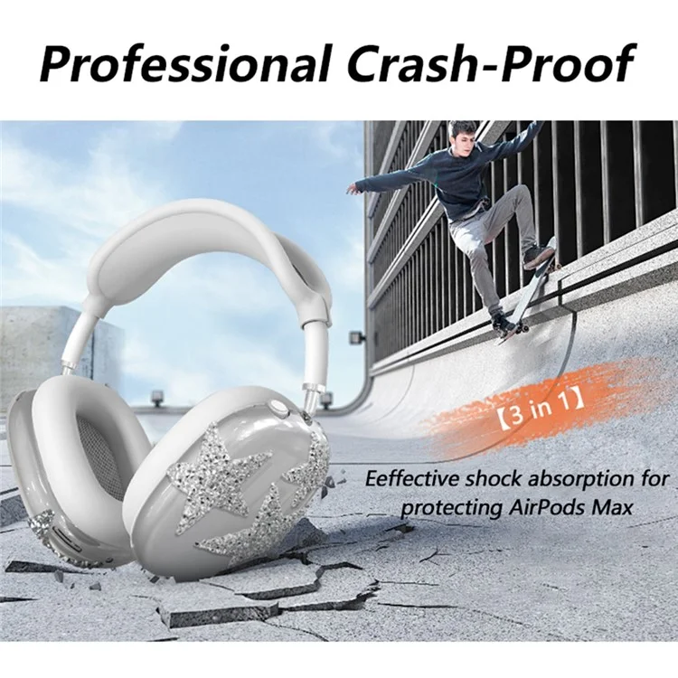 3Pcs  /  Set For AirPods Max Silicone Protective Case Glitter Star Design Earmuff Sleeve Headband Cover Ear Cushion Cover