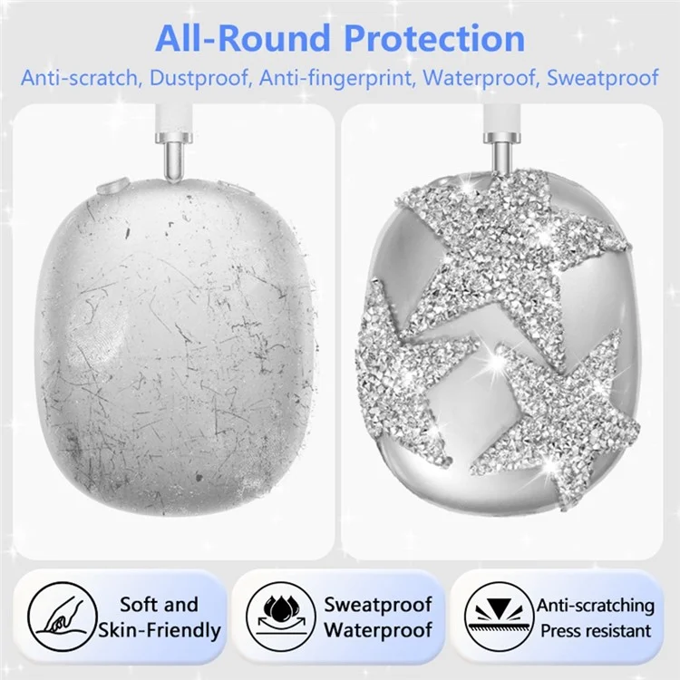 3Pcs  /  Set For AirPods Max Silicone Protective Case Glitter Star Design Earmuff Sleeve Headband Cover Ear Cushion Cover