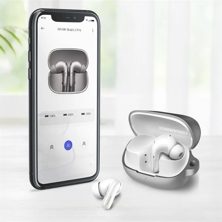 Cover in silicone grigio per Xiaomi Redmi Buds 5 Pro, custodia protettiva antigraffio per cuffie wireless con moschettone