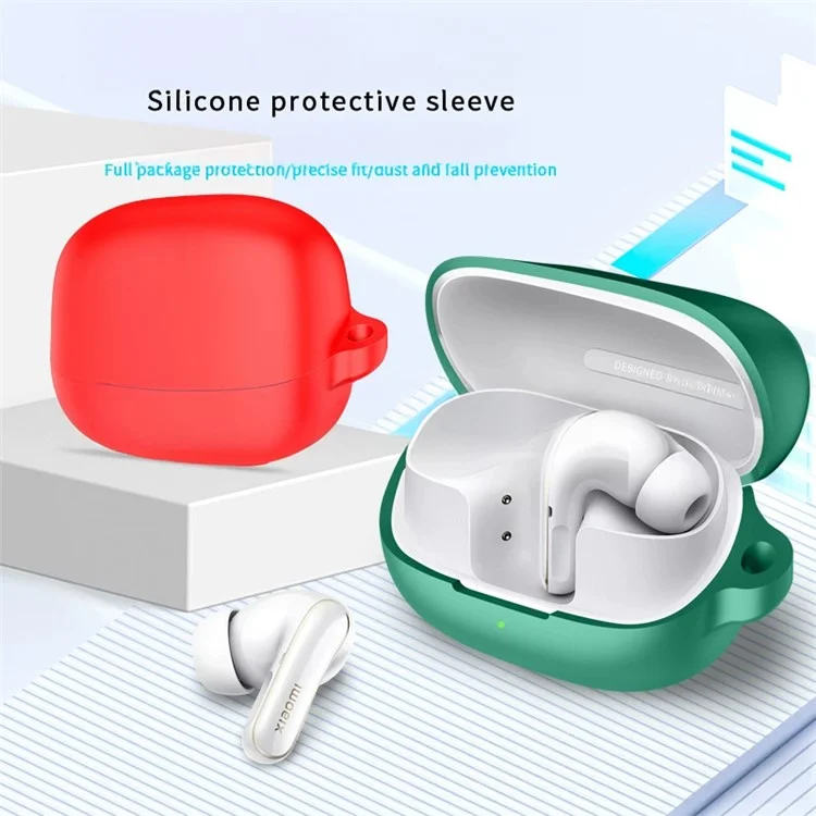 Cover in silicone grigio per Xiaomi Redmi Buds 5 Pro, custodia protettiva antigraffio per cuffie wireless con moschettone