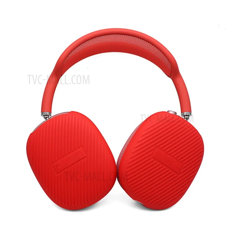 1 Pair Stripe Design Silicone Headphone Protective Case Cover for Airpods Max - Red