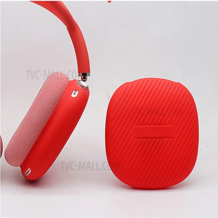 1 Pair Stripe Design Silicone Headphone Protective Case Cover for Airpods Max - Red