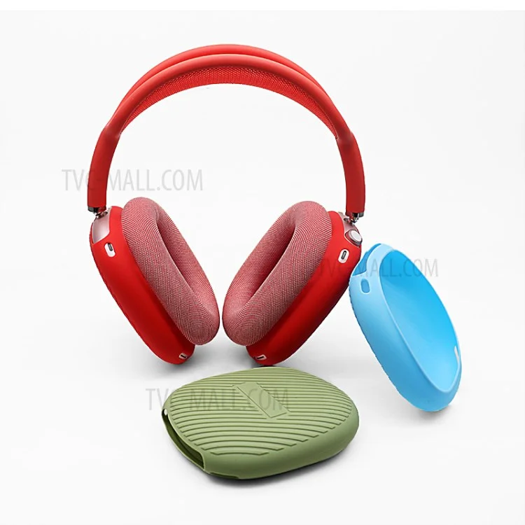 1 par de funda protectora de silicona con diseño de rayas para Airpods Max - Rojo