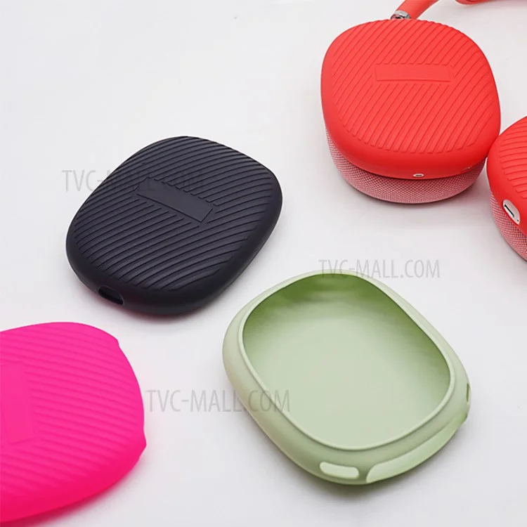 1 Pair Stripe Design Silicone Headphone Protective Case Cover for Airpods Max - Red