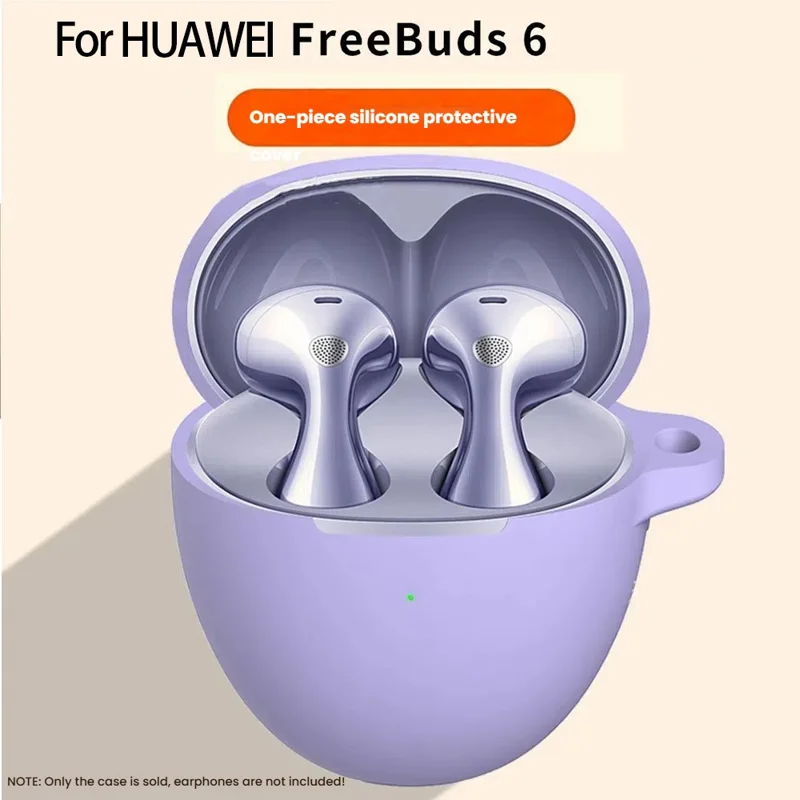 For Huawei FreeBuds 6 Silicone Case Wireless Earphone Anti-Scratch Protective Cover with Carabiner - Purple