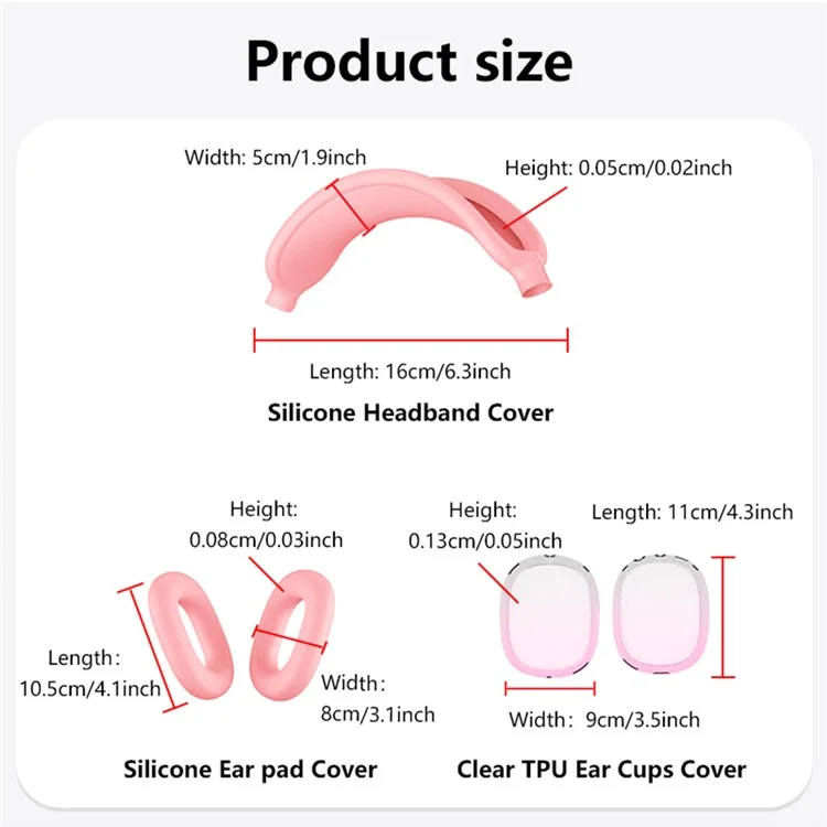 For AirPods Max Silicone Protective Case Headband Cover Earmuff Sleeve Ear Cushion Cover - Transparent Black Gradient Pink  /  Light Pink