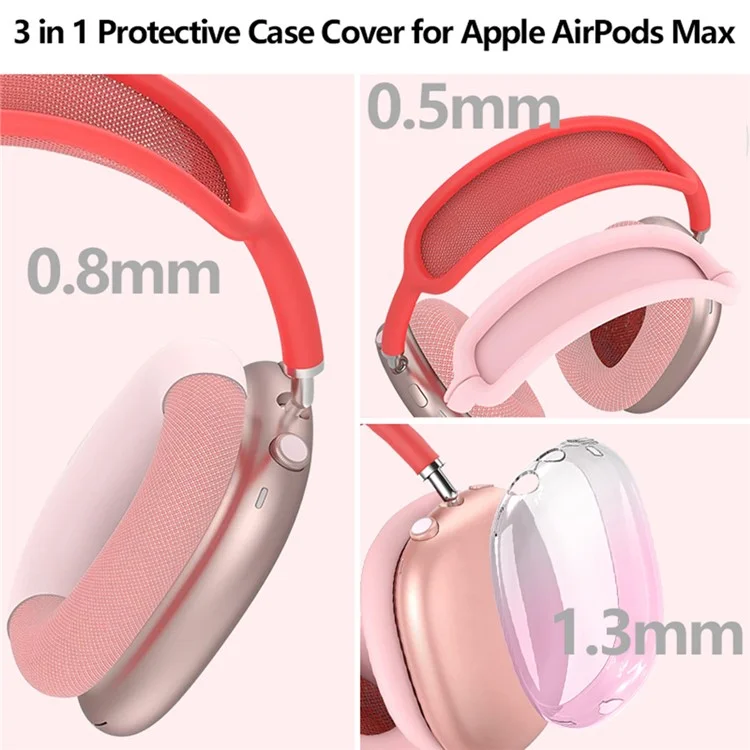 For AirPods Max Silicone Protective Case Headband Cover Earmuff Sleeve Ear Cushion Cover - Transparent Black Gradient Pink  /  Light Pink