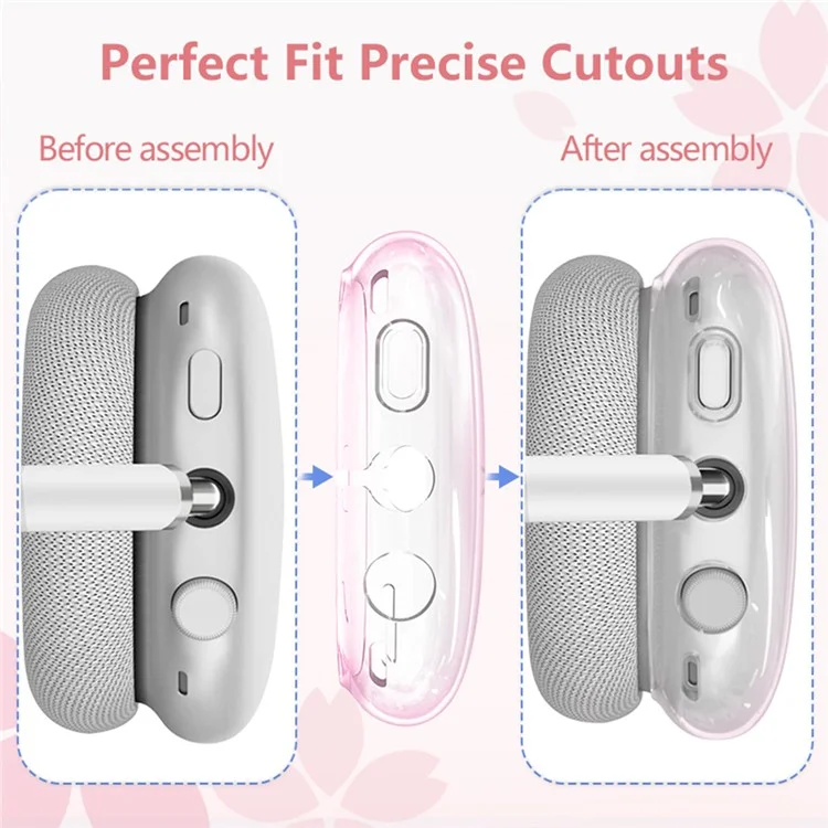 For AirPods Max Silicone Protective Case Headband Cover Earmuff Sleeve Ear Cushion Cover - Transparent Black Gradient Pink  /  Light Pink