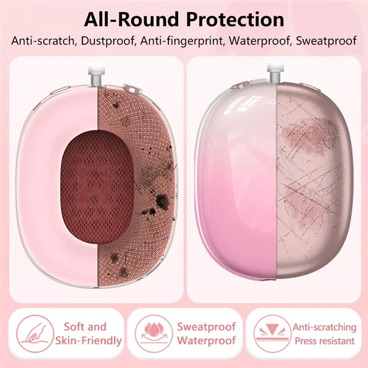For AirPods Max Silicone Protective Case Headband Cover Earmuff Sleeve Ear Cushion Cover - Transparent Black Gradient Pink  /  Light Pink