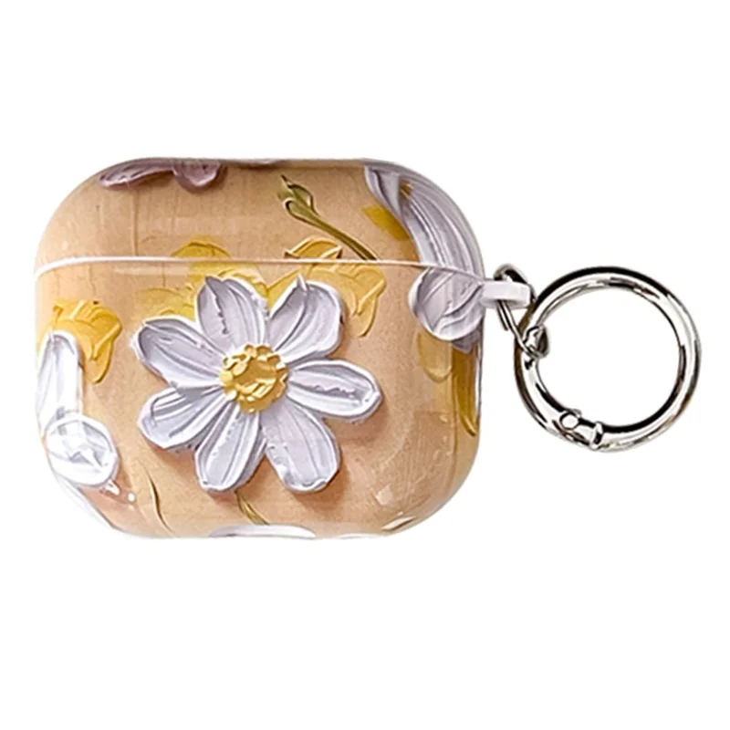 For Apple AirPods 3 TPU Case Oil Painting Design Water Transfer Decal Earphone Protective Cover with Carabiner - YH01