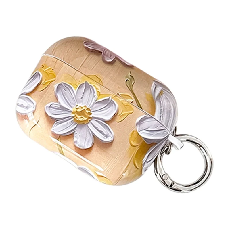 For AirPods Pro 2 TPU Case Oil Painting Design Water Transfer Decal Earphone Protective Cover with Carabiner - YH01