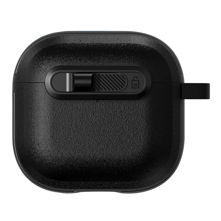 For AirPods 4 Protective Case Lock Buckle Switch TPU + PC Wireless Earphones Cover with Carabiner - Black