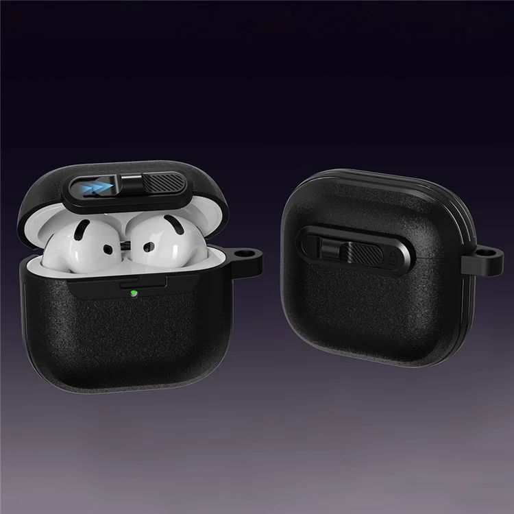 For AirPods 4 Protective Case Lock Buckle Switch TPU + PC Wireless Earphones Cover with Carabiner - Black