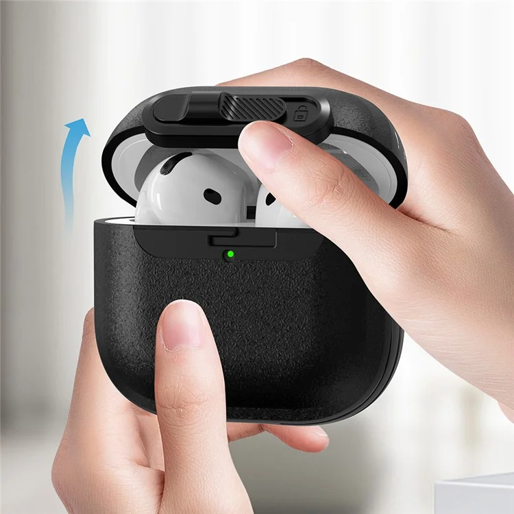For AirPods 4 Protective Case Lock Buckle Switch TPU + PC Wireless Earphones Cover with Carabiner - Black
