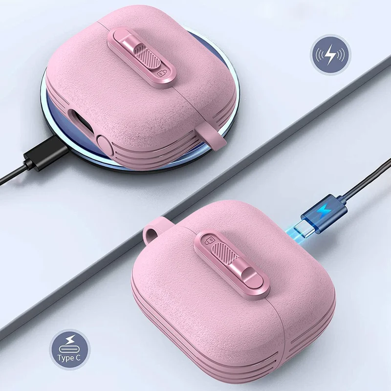 For Samsung Galaxy Buds3 Pro  /  Buds3 Protective Case Lock Buckle Switch TPU + PC Wireless Earphones Cover with Carabiner - Black