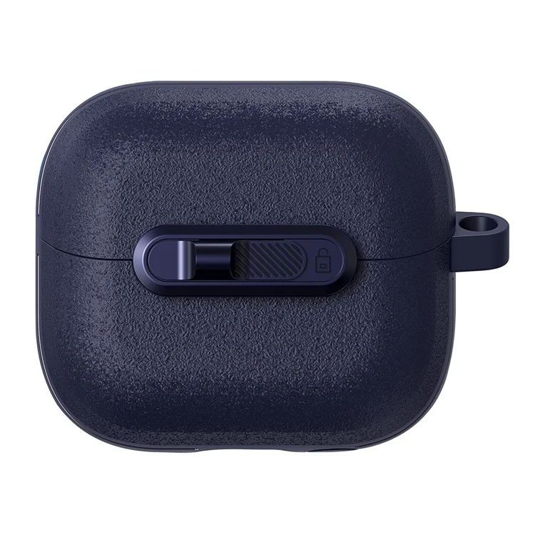 Pour Samsung Galaxy Buds3 Pro / Buds3 Étui de protection avec boucle de verrouillage Commutateur TPU + PC Couvercle d'écouteurs sans fil avec mousqueton - Bleu foncé