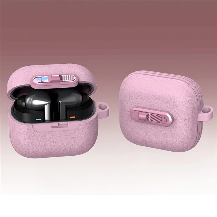Pour Samsung Galaxy Buds3 Pro / Buds3 Étui de protection avec boucle de verrouillage Commutateur TPU + PC Couvercle d'écouteurs sans fil avec mousqueton - Bleu foncé