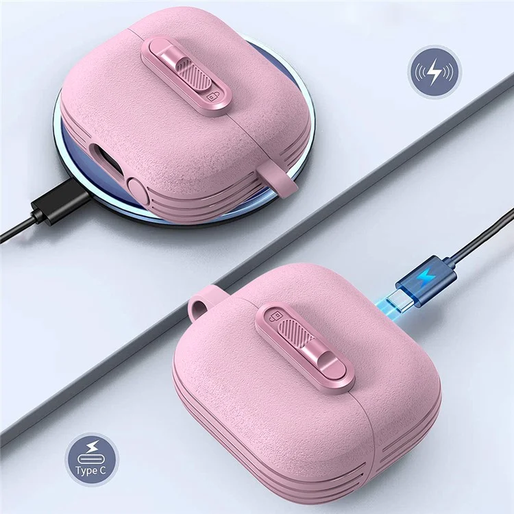 Pour Samsung Galaxy Buds3 Pro / Buds3 Étui de protection avec boucle de verrouillage Commutateur TPU + PC Couvercle d'écouteurs sans fil avec mousqueton - Bleu foncé