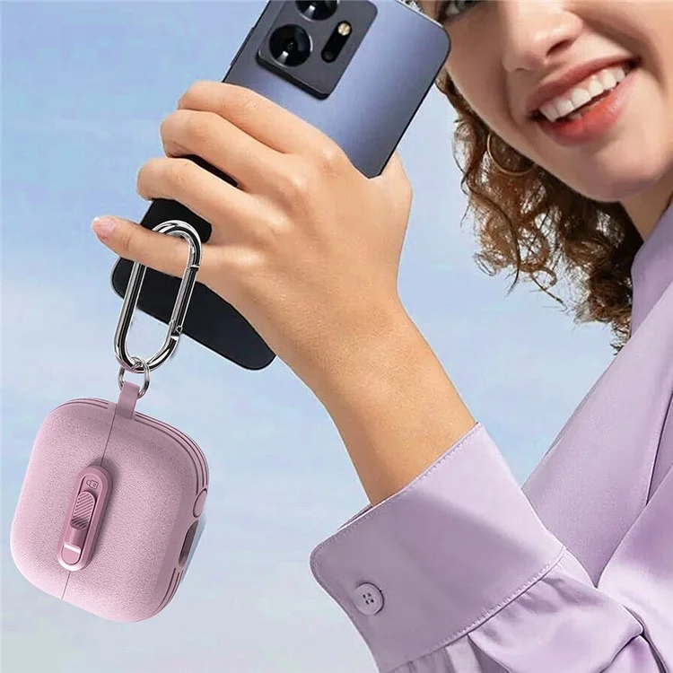 Pour Samsung Galaxy Buds3 Pro / Buds3 Étui de protection avec boucle de verrouillage Commutateur TPU + PC Couvercle d'écouteurs sans fil avec mousqueton - Bleu foncé