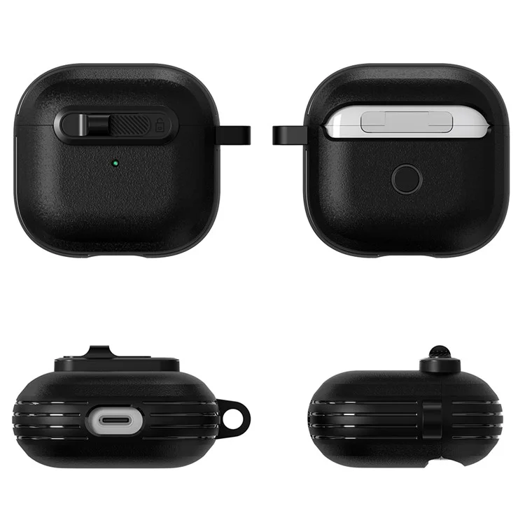 For Apple AirPods 3 Protective Case Lock Buckle Switch TPU + PC Wireless Earphones Cover with Carabiner - Black