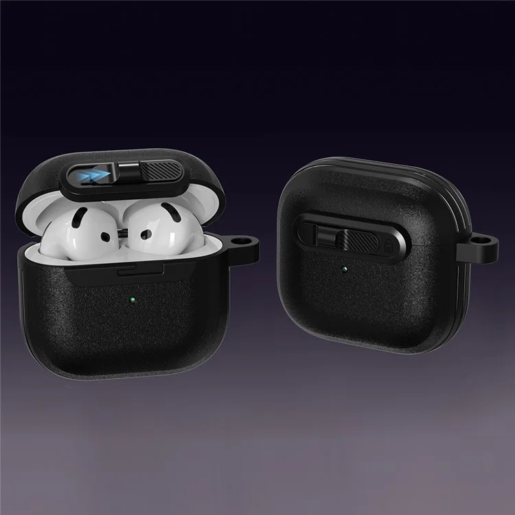 For Apple AirPods 3 Protective Case Lock Buckle Switch TPU + PC Wireless Earphones Cover with Carabiner - Black