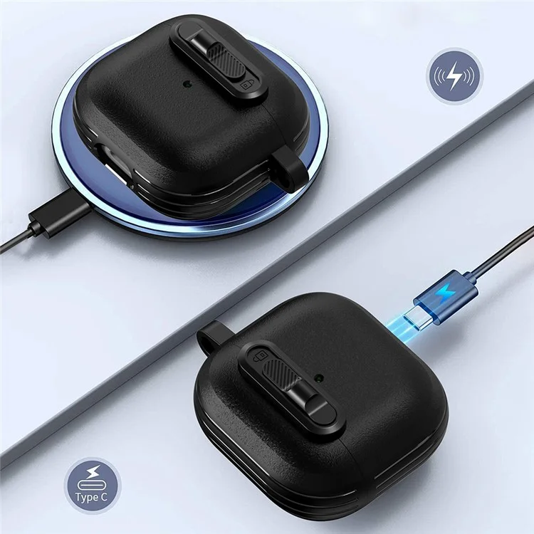 For Apple AirPods 3 Protective Case Lock Buckle Switch TPU + PC Wireless Earphones Cover with Carabiner - Black