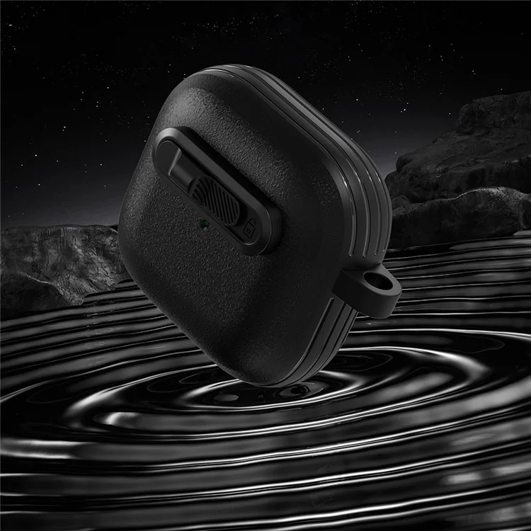 For Apple AirPods 3 Protective Case Lock Buckle Switch TPU + PC Wireless Earphones Cover with Carabiner - Black