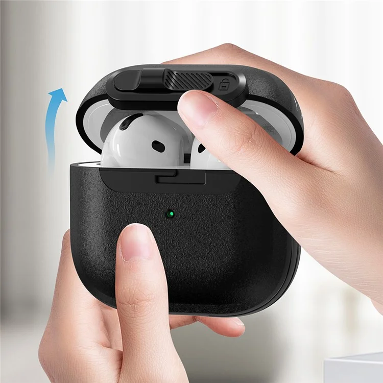 For Apple AirPods 3 Protective Case Lock Buckle Switch TPU + PC Wireless Earphones Cover with Carabiner - Black