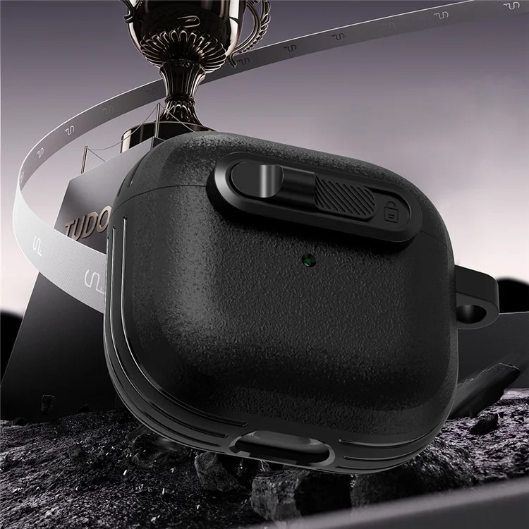 For Apple AirPods 3 Protective Case Lock Buckle Switch TPU + PC Wireless Earphones Cover with Carabiner - Black