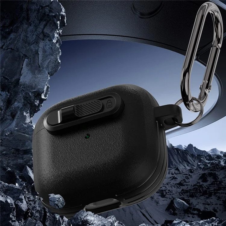 For Apple AirPods 3 Protective Case Lock Buckle Switch TPU + PC Wireless Earphones Cover with Carabiner - Black