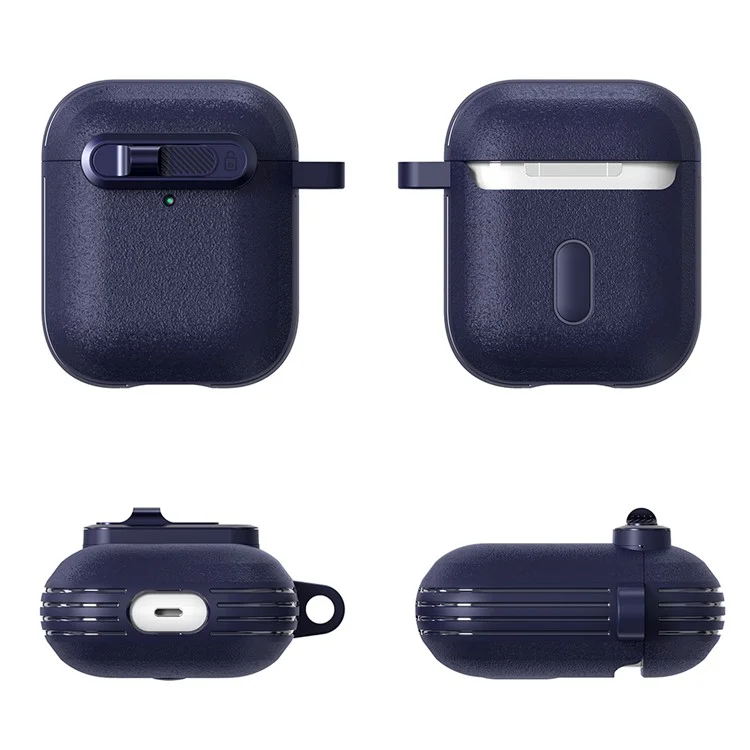 Capa para Apple AirPods com Estojo de Carregamento Sem Fio (2019) / AirPods com Estojo de Carregamento (2019) / Fones de Ouvido (2016) com Mosquetão - Azul Escuro