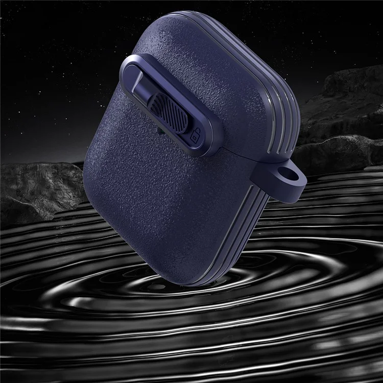 Capa para Apple AirPods com Estojo de Carregamento Sem Fio (2019) / AirPods com Estojo de Carregamento (2019) / Fones de Ouvido (2016) com Mosquetão - Azul Escuro