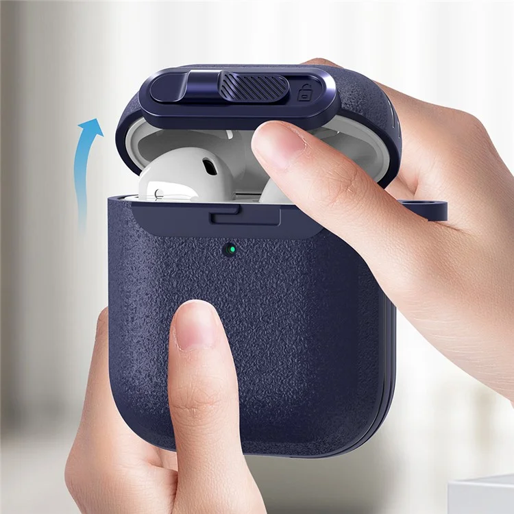 Capa para Apple AirPods com Estojo de Carregamento Sem Fio (2019) / AirPods com Estojo de Carregamento (2019) / Fones de Ouvido (2016) com Mosquetão - Azul Escuro