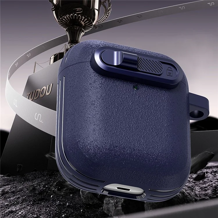 Capa para Apple AirPods com Estojo de Carregamento Sem Fio (2019) / AirPods com Estojo de Carregamento (2019) / Fones de Ouvido (2016) com Mosquetão - Azul Escuro