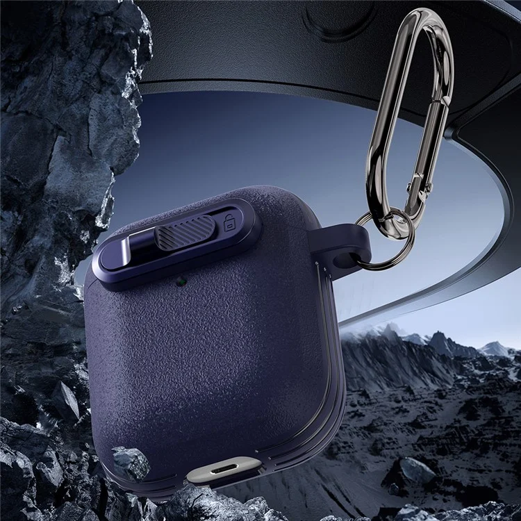 Capa para Apple AirPods com Estojo de Carregamento Sem Fio (2019) / AirPods com Estojo de Carregamento (2019) / Fones de Ouvido (2016) com Mosquetão - Azul Escuro