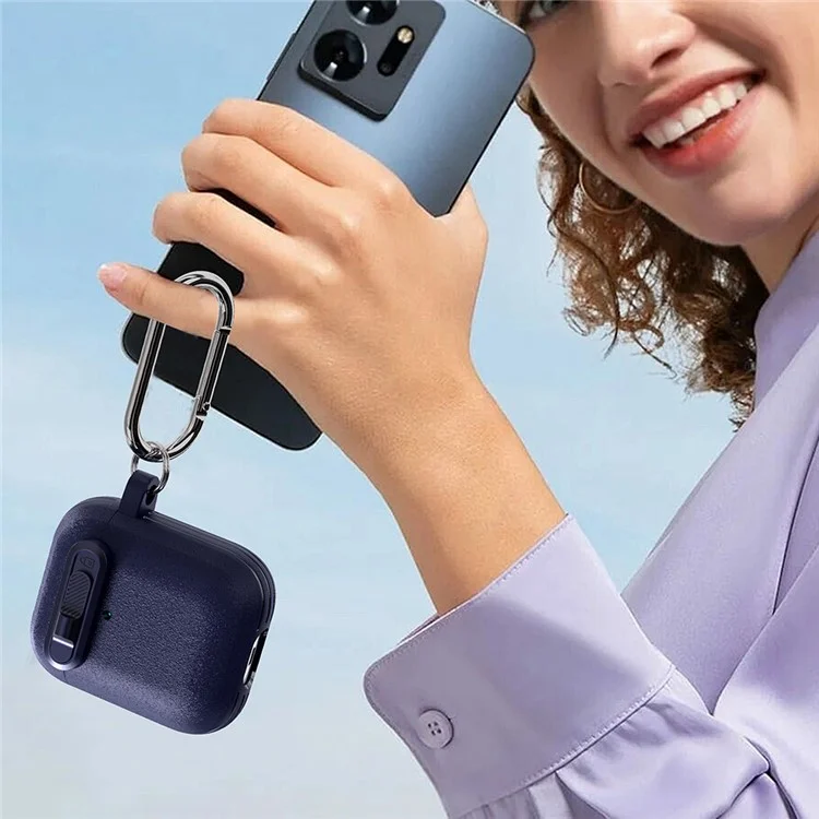 Capa para Apple AirPods com Estojo de Carregamento Sem Fio (2019) / AirPods com Estojo de Carregamento (2019) / Fones de Ouvido (2016) com Mosquetão - Azul Escuro