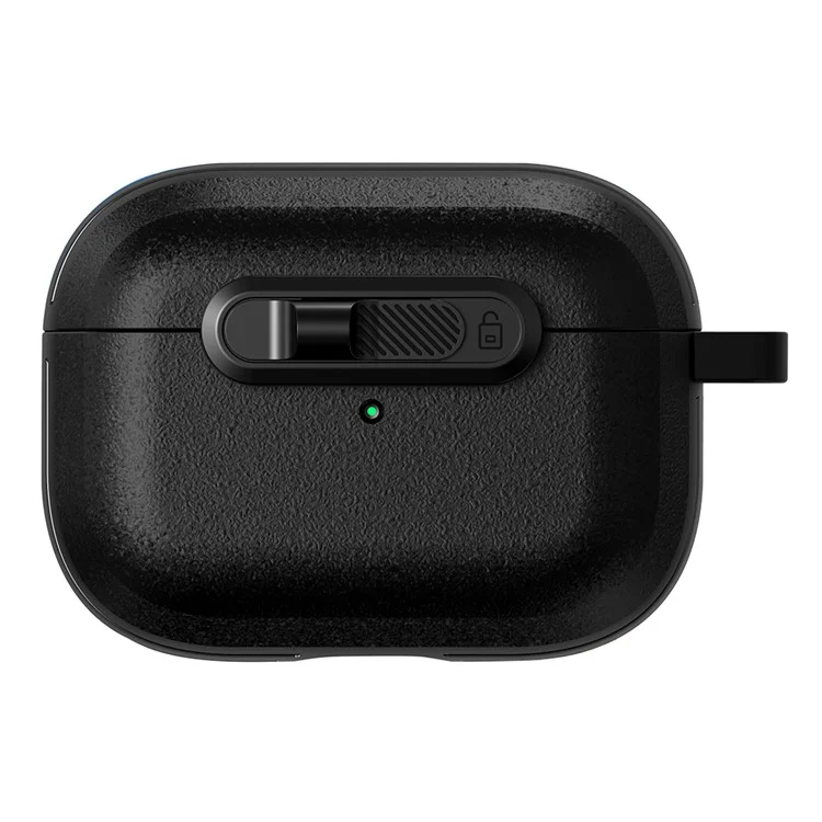 For Apple AirPods Pro Protective Case Lock Buckle Switch TPU + PC Wireless Earphones Cover with Carabiner - Black