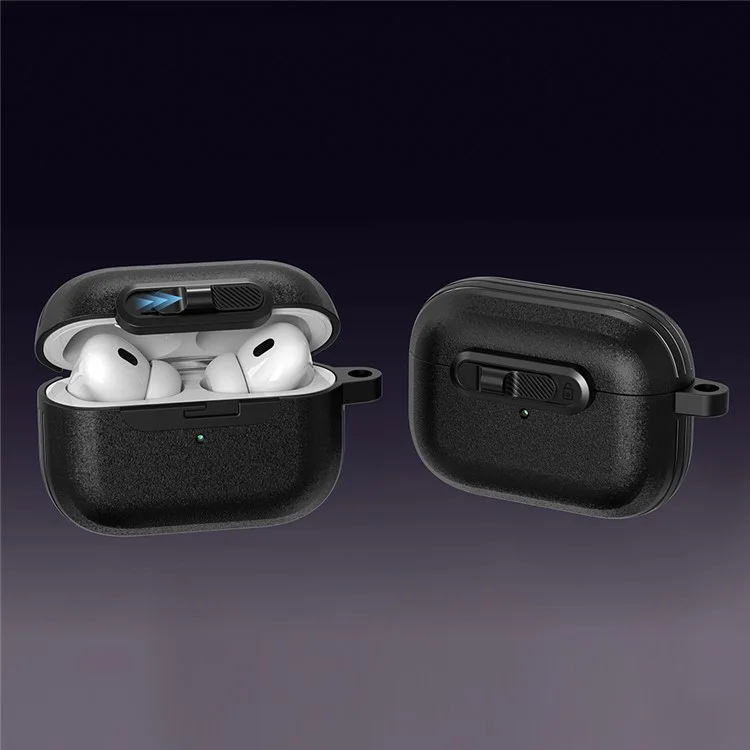 For Apple AirPods Pro Protective Case Lock Buckle Switch TPU + PC Wireless Earphones Cover with Carabiner - Black