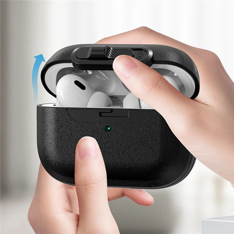 For Apple AirPods Pro Protective Case Lock Buckle Switch TPU + PC Wireless Earphones Cover with Carabiner - Black