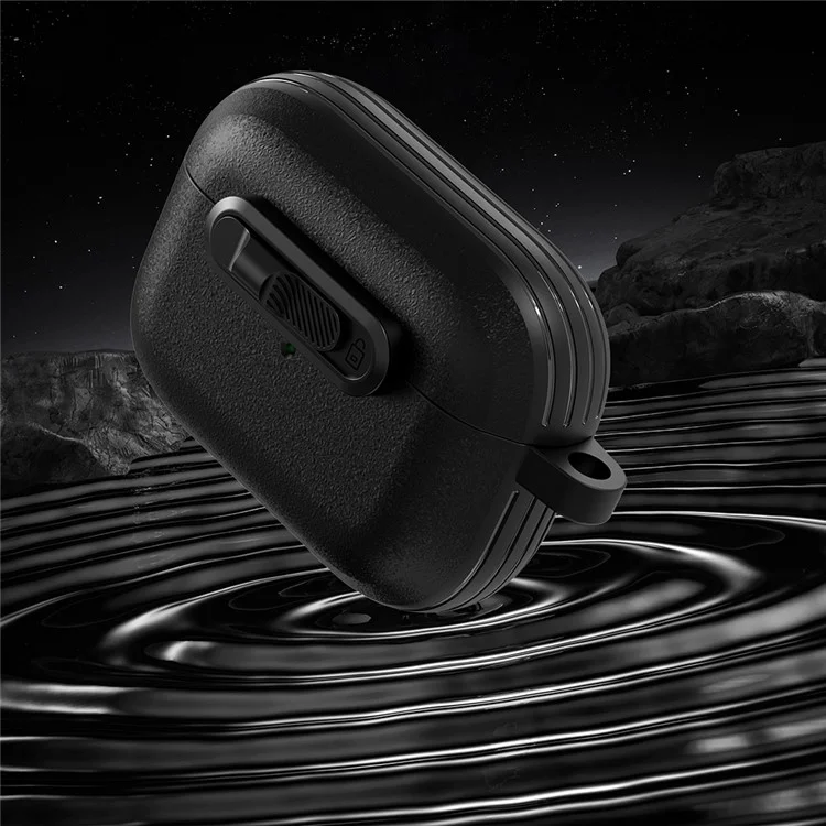 For AirPods Pro 2 Protective Case Lock Buckle Switch TPU + PC Wireless Earphones Cover with Carabiner - Black